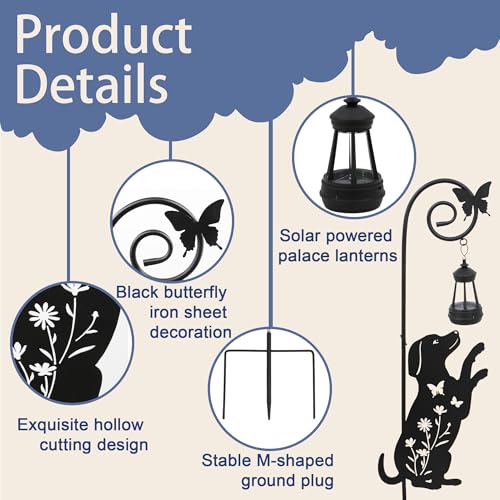 Solar Dog Lantern Garden Stakes 28.7in Metal Outdoor Night Light - color: Black Dog