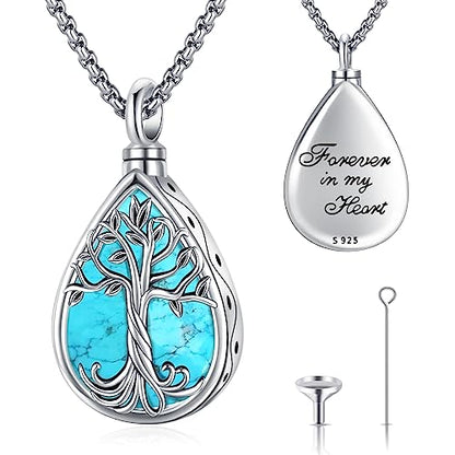 Eusense Cremation Jewelry for Ashes Urn Necklace to Put Ashes In 925 Sterling Silver Memorial Pendant Tree of Life Infinity Urn Necklaces for Ashes Necklace for Women Men - style: A-Tree of Life Urn Necklace-Turquoise