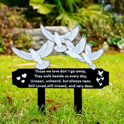 13 Inch White Doves Memorial Garden Stake - Metal Grave Decorations for Cemetery - Sturdy Thickened Peace Dove Plaque with Olive Branch, Sympathy Gift for Loss of Loved One(Dove) - style: Dove