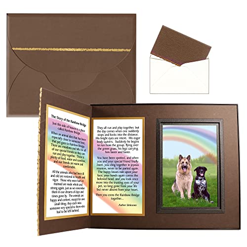 The Story of the Rainbow Bridge Pet Memorial Gifts for Dogs, Handcrafted Picture Frame Keepsake, Gift-Boxed with Message Card, Brown with Foil Accents - color: Brown, size: Story of the Rainbow Bridge