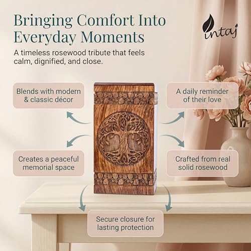 Wooden Cremation Urn for Human Ashes, 250 Cu in, X-Large, Rosewood | Hand-carved solid sheesham rosewood, screw-locked sliding base, engraving available, holds up to 250 lb - color: Rosewood, size: Large - 11.25Hx6.25W (250 Cu/In)