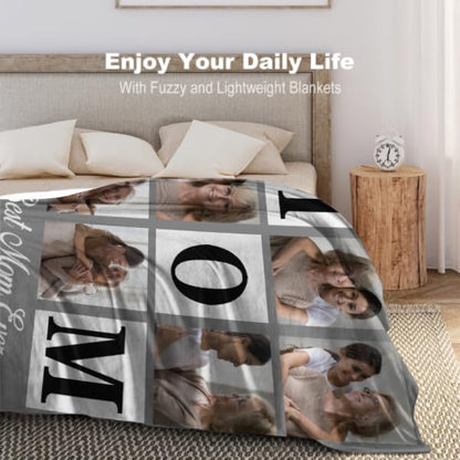 Artsadd Custom Photo Blanket with Text - Personalized Picture Throw Blankets for Mom, Wife, Grandma, Women - Mother's Day, Valentine's Day Gifts - color: 1-mom-01