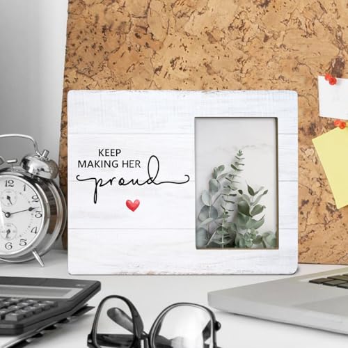 NGAEAK Memorial Gifts for Loss of Mom Mother, Keep Making Her Proud Wood Picture Frame Keepsake Sympathy Gifts for Loss of Loved One, Bereavement Gift Idea, Display Photo 4 X 6 Inch
