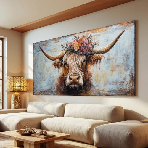 Canvas Wall Art Decor Artwork for Wall Decor Highland Cow Wall Art Prints Wall Art Picutures for Living Room Large Vintage Wall Art Decorations Art Work for Walls Home Bedroom Office Decor 24" X 48" - color: JYQ-N, size: 48"L x 24"W