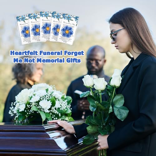 Giegxin 30 Sets Forget Me Not Gifts Bulk Crochet Flowers with Cards Remember Me Funeral Memorial Favor Loss of Loved One Celebration of Life Miscarriage Bereavement Grief Sympathy for Mother Women