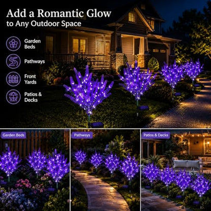 Geegoods Lavender Solar Garden Lights, 2 Pack Outdoor LED Flowers | 2 purple lavender solar flowers with LEDs; auto on/off, IP65 waterproof stakes for pathway, yard, patio and Halloween decor