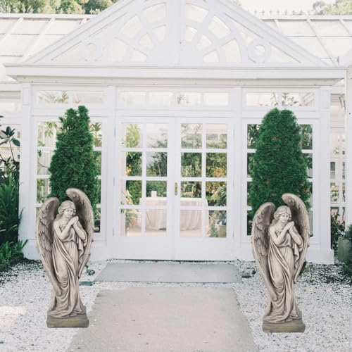 Outdoor Statues Angel Décor Garden Statue - 34 inch Large Garden Angels Outdoor Religious Statues Catholic Resin Concrete Finish Yard Patio Deck Home Entryway Hallway Sculpture 13.7*9.8*34 Inch