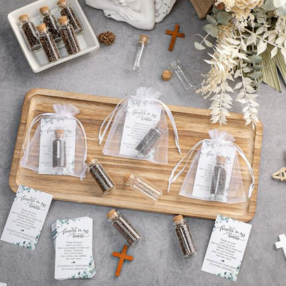 Tanlade 100 Sets Funeral Favors Memorial Seed Big Glass Bottles with Cork Stopper Leaf Funeral Prayer Celebration of Life Card for Loss of Loved Memorial Service, 0.87x1.97in, No Seed