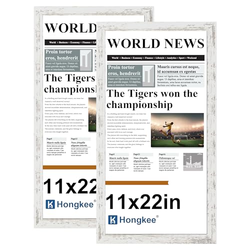 Hongkee 11x12 Newspaper Frame (2 Pack, Distressed White), Real Glass Cover - color: Distressed White, size: 11x22 in without mat