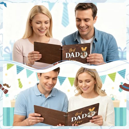CY2SIDE Best Dad Ever Album Scrapbook - Father’s Day Wooden Scrapbook Craft Kit, DIY Photo Memories Book with 30 Pages Birthday Gift for Father’s Day, DIY Handmade Scrapbook Gift for Dad Grandpa - style: Best Dad Ever