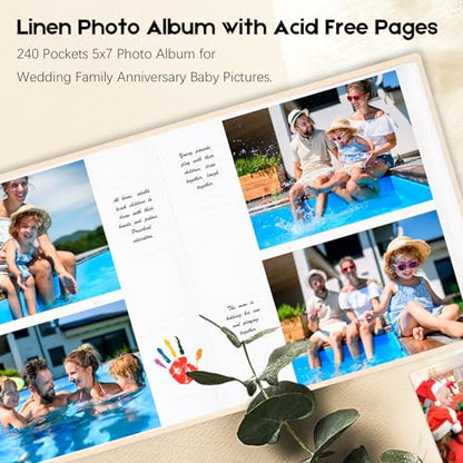 Aevdor 5x7 Photo Album, 240 Photos, Writing Space, Linen Cover, Beige - color: Beige