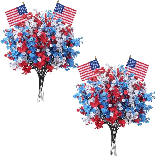 28PCS Red White and Blue Flowers Artificial Patriotic Decor - color: Red White and Blue