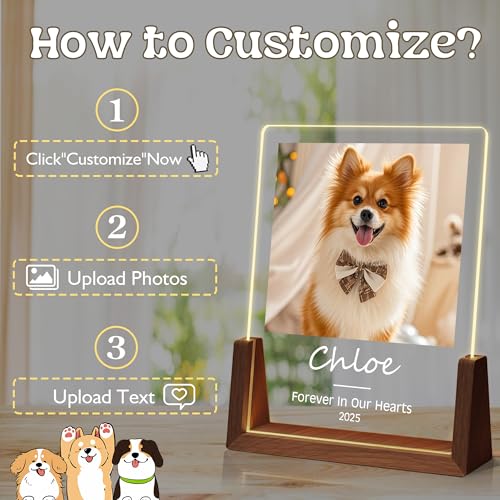 Personalized Dog Memorial Gifts, Custom Acrylic Light Up Picture Frame | Custom Pet Loss Gifts Cat Pet Memorial Gifts with Pictures for Pet Lover, Loss of Dog Sympathy Gifts - color: style-7