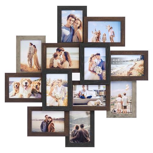 SONGMICS 12-Pack 4 x 6 Collage Picture Frames with Glass Front - color: Maroon Brown + Heather Greige + Ash Black, size: 12 Pack