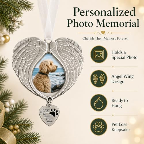 Pet Memorial Gift Dog Memorial Christmas Ornament Angel Wings Frame - style: With Photo Holder
