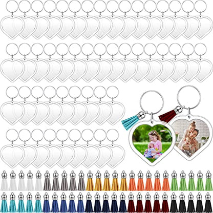 Yaomiao Acrylic Photo Keychain with Tassel Clear Blank Custom Keychain Frame Holder Insert Picture Keyring Making Kit - style: Heart