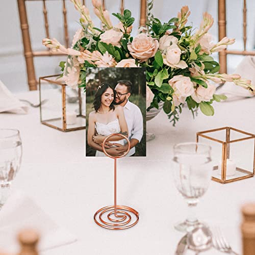 TecUnite 24 pcs 3.35 Inch Picture Clips Table Place Photos Card Holder Gold | Rose Gold number NameCards Holds,Wedding Reception Birthday Party Centerpieces,Durable Metal Wire, Spiral Base - color: Rose Gold