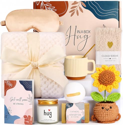 Get Well Soon Gift Baskets for Women, Surgery Recovery Care Package, Sympathy Gifts for Loss of Loved One, Thoughtful Care Package for Mom Her Wife Friends - color: Cream