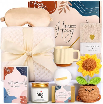 Get Well Soon Gift Baskets for Women, Surgery Recovery Care Package, Sympathy Gifts for Loss of Loved One, Thoughtful Care Package for Mom Her Wife Friends - color: Cream