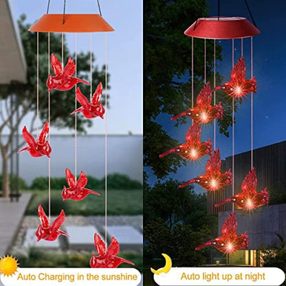 Solar Cardinal Wind Chimes Lights for Outside Garden Patio Decor | Red Bird Hanging Windchimes for Home/ Outdoors, Memorial Gifts Gifts for Mother Mom Grandma Women Birthday Christmas
