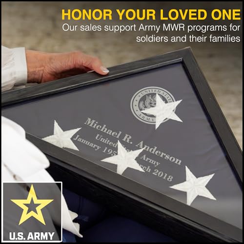 Personalized Flag Display Case for 5' x 9.5' Flag – All Military Branches Available, Veteran Memorial Display Case with Glass Front (Black) - size: Black
