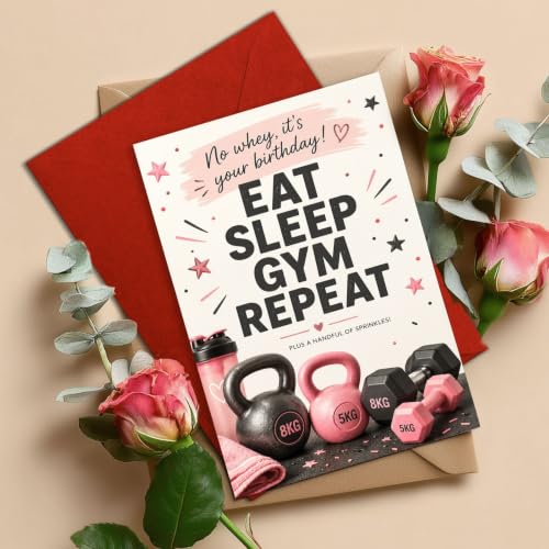 Gym Birthday Card, Eat Sleep Repeat Fitness Dumbbell Greeting Gift | Gym Birthday Card For Fitness Lover, Workout Fan, Weightlifting Athlete, Personal Trainer, Funny Gym Gift Card With Dumbbells - color: sport6