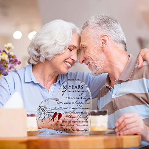 Qunclay 65th Years of Marriage Gift Wedding Anniversary Souvenir Heart Marriage Keepsake Decoration Present for Couple Parent Women Mom Husband Wife He She Friend Grandparents - style: 65th