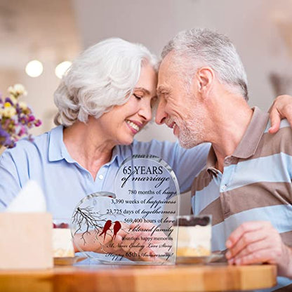 Qunclay 65th Years of Marriage Gift Wedding Anniversary Souvenir Heart Marriage Keepsake Decoration Present for Couple Parent Women Mom Husband Wife He She Friend Grandparents - style: 65th