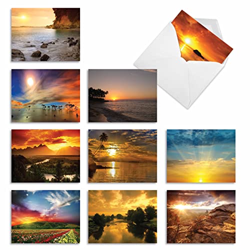 The Best Card Company - 10 Assorted Sympathy Cards Boxed (4 x 5.12 Inch) - Condolence, Bereavement Greetings - Sun Settings AM1740SMG-B1x10 - style: Sun Settings