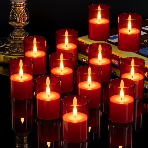12Pack Flameless LED Candles with Timer, Battery Operated, Red, 2"x3" | Small Pillar & Votive Candle with Realistic Flickering Warm Glow for Centerpieces, Wedding Tables, Holiday, and Home Decor - color: Red, size: 12Pack-Timer