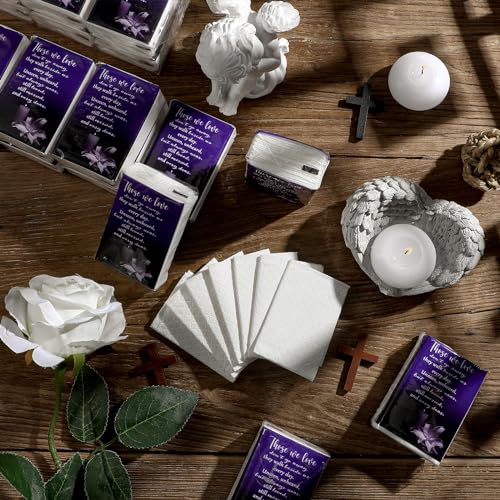 100 Packs Funeral Facial Tissues Memorial Keepsake Pocket Tissue Those We Love Don't Go Away Inspirational Poem Tissue 3 Ply Napkin Packs Funeral Favor for Guests Family Relative, 700 Sheets(Purple) - color: Purple
