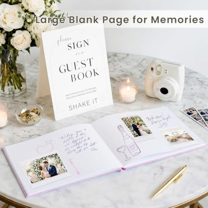 Wedding Guest Book, Polaroid Photo Guestbook for Baby Shower, Blank Pages | Table Sign Included, Gold Stamping, Hardcover, 9x7.5", Perfect for Bridal Party & Baby Shower, Pink - color: Pink
