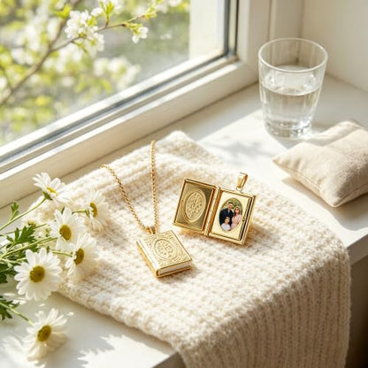 Stainless Steel Photo Locket Necklace for Women, 3mm Box Chain, Personalized Picture Holder Pendant, Waterproof Hypoallergenic Sentimental Jewelry Gift - color: Tree of Life Square Gold