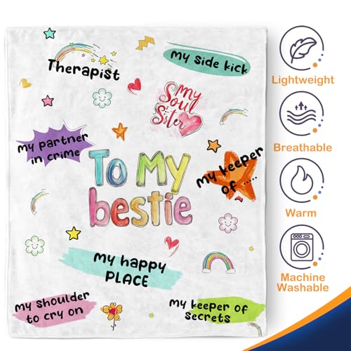 Bestie Blanket Gifts for Women Girls to My Bestie Unique Friend Best Friendship Sister Soft Throws Cozy Bed Couch Plush Birthday Christmas Lightweight Blanket 50"x60" - color: Bestie, size: 50"x60"