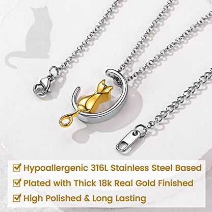 GOLDCHIC JEWELRY Urn Necklaces for Ashes, Stainless Steel Pet/Cross/Birthstone/Tree of Life Personalized Keepsake Memorial Jewelry for Women - color: Cat - 18k Gold Plated, style: Personalized Engraving