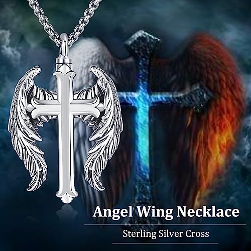 Aniu S925 Sterling Silver Urn Necklace Cremation Jewelry for Ashes - color: Cross Angel Wing-A