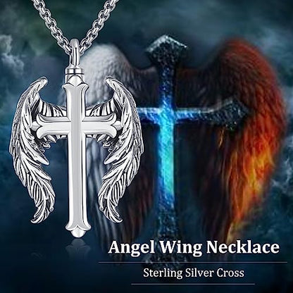 Aniu S925 Sterling Silver Urn Necklace Cremation Jewelry for Ashes - color: Cross Angel Wing-A