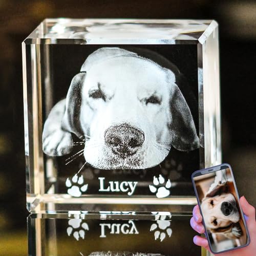 Personalized Pet Memorial Gifts for Dogs Cats,Custom Dog Memorial | 3D Engraved Photo in Crystal,Sympathy Remembrance Gift for Loss of Beloved Pet - color: Square
