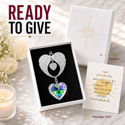 Memorial Suncatcher Gift for Loss of Mom, Crystal Angel Wings Sun Catcher | Gift for Loss of Mom, Windows, Sympathy Gift for Loss of Loved One, Bereavement Remembrance Grief for Women, Heart