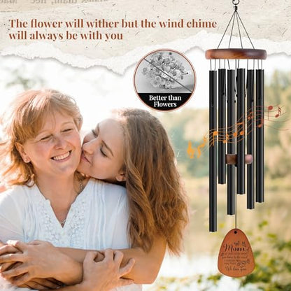 Memorial Sympathy Gifts for Loss of Mother, Sympathy Gift, Bereavement Gifts for Loss of Mother, Windchimes in Memory of Mom Gold-MOM& Flower - size: Teardrop-Mom Envelope