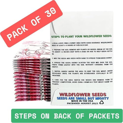 Wildflower Seed Packets Baby Girl Baby Shower Party Favors (Pack of 30) - Wildflower Seed Packet Favors Gift Pink Girl - color: Baby Girl Red