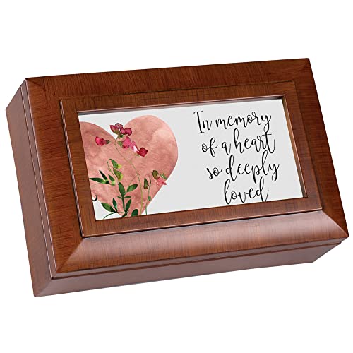 Cottage Garden in Memory of A Heart So Deeply Loved Rope Trim Woodgrain Petite Music Box Plays Tune Amazing Grace