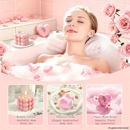 Pink Spa Gift Basket for Women, Birthday Self Care Gifts for Her | Ready-to-Gift Pink Spa Box for Mom, Sister, Friend, Birthday and Appreciation Gifts - color: Pink