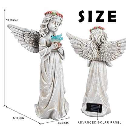 Angel Garden Statue, Solar Angel Figurines Hold Bird's Nest with LED Lights - style: Dove