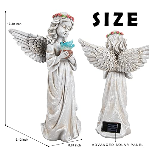 Angel Garden Statue, Solar Angel Figurines Hold Bird's Nest with LED Lights - style: Dove