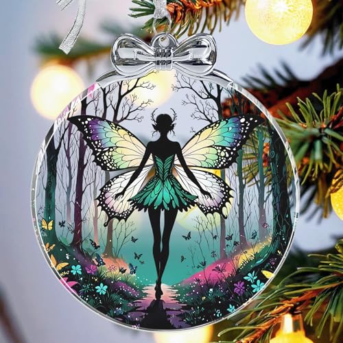 Forest Fairy Crystal Glass Christmas Ornament - Hanging Ornaments for Christmas Tree Xmas Decorations, Holiday Keepsake Present Exchange Ideas - color: Forest Fairy