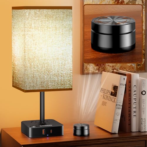 Bedroom Nightstand Lamp with Charger, Touch Table Lamps with Remote Control - color: Brown