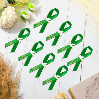 Geosar 100 Pcs Dove Funeral Memorial Ribbons Pins Memorial Service Respect Funeral Personalized Ribbon Bow with Safety Pins and White Dove for Mourning Mental Health Awareness Month Gifts(Green) - color: Green, style: Pigeon