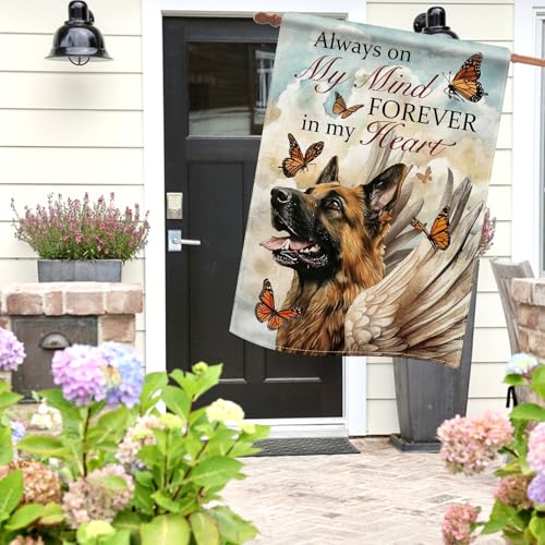 German Shepherd Memorial Garden Flag 28x40in Always on My Mind - color: German Shepherd, size: 28" x 40"