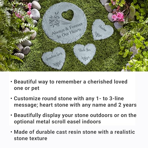 Let's Make Memories Personalized Memorial Stones - in Memory - Sympathy - Condolences - Loved Ones or Pets - Large Round Stone - in Our Hearts Design - style: Round